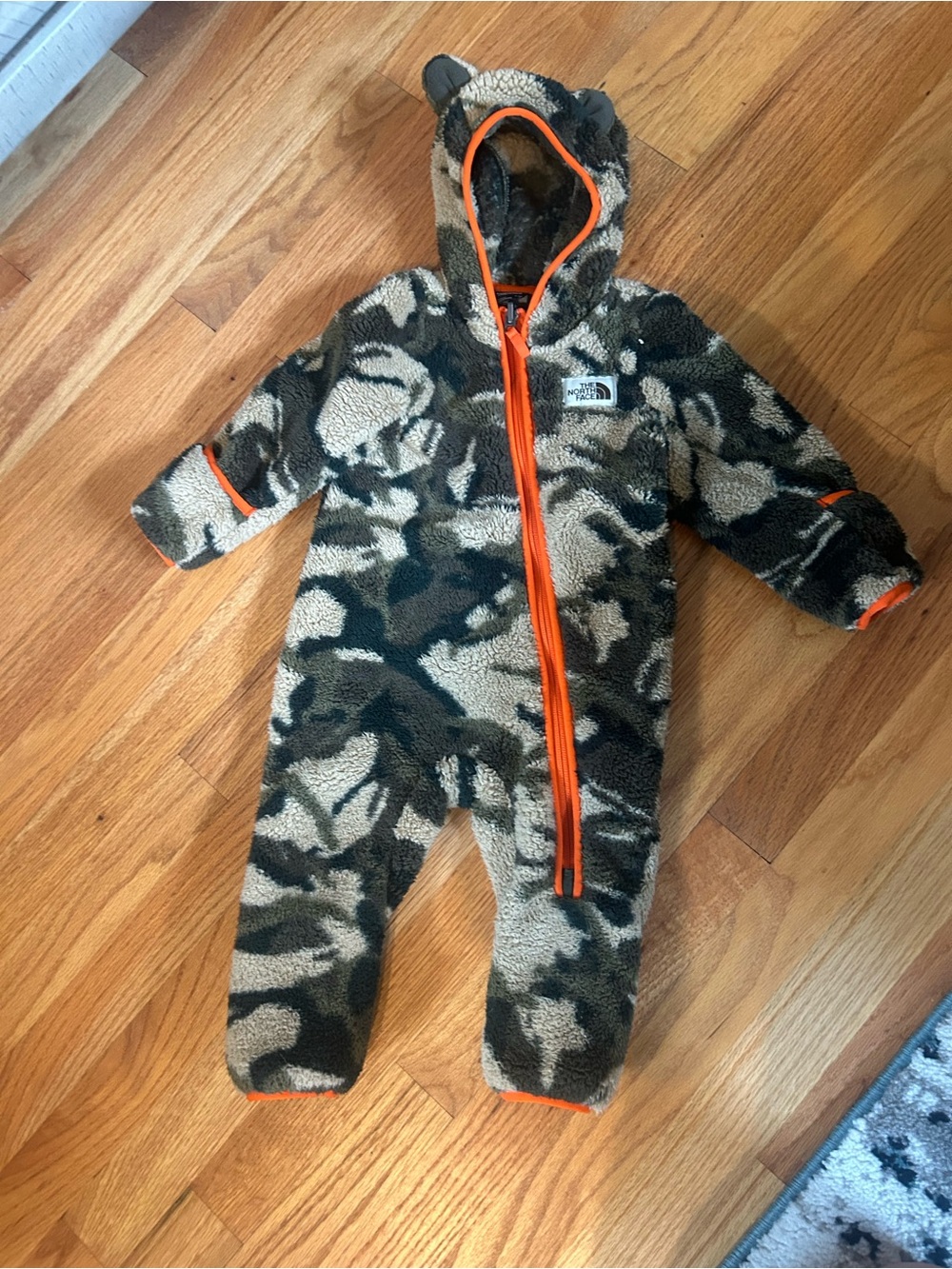 The North Face Kids Camouflage Sherpa One-Piece with Orange Trim